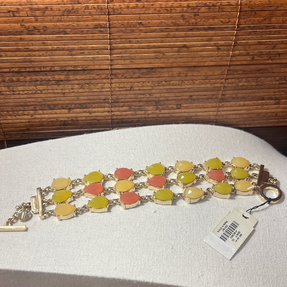 NWT Talbots Multi-Strand Toggle Bracelet Citrus Lime Yellow Coral Gold Tone